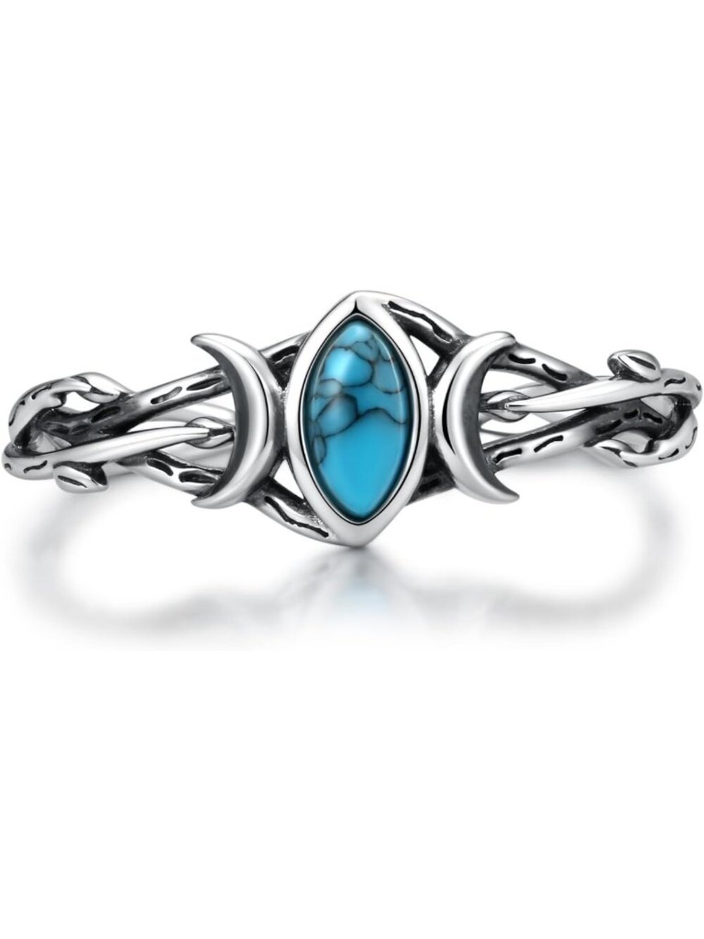 Turquoise Crescent Moon Ring - 925 Sterling Silver Adjustable Vintage Jewelry